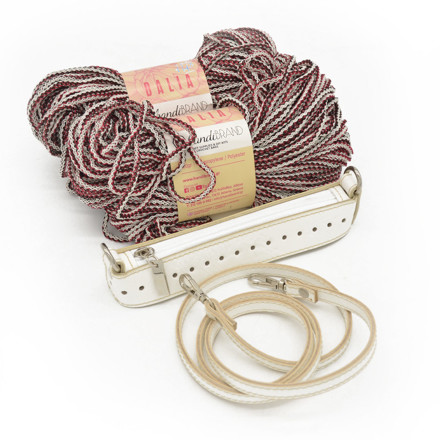 Picture of Kit Zipper Full 20 cm, Vintage White with 400gr Dalia Cord Yarn, Red-Gray 608