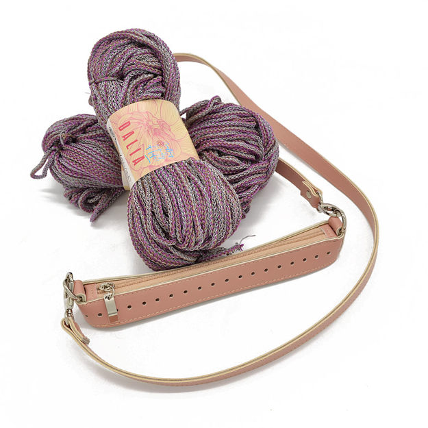 Picture of Kit Zipper Full 25 cm, Veneta Pink with 400gr Dalia Cord Yarn, Lilac-Gray 641