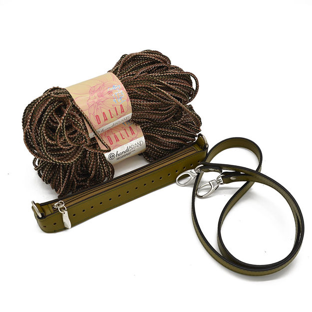 Picture of Kit Zipper Full 25 cm, Veneta Olive with 400gr Dalia Cord Yarn, Brown-Olive 603
