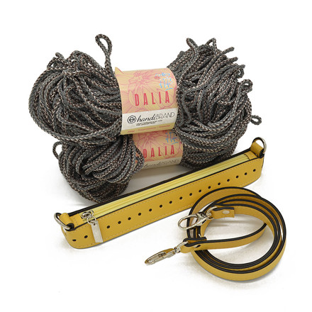 Picture of Kit Zipper Full 25 cm, Yellow with 400gr Dalia Cord Yarn, Gray-Olive (Code:610)