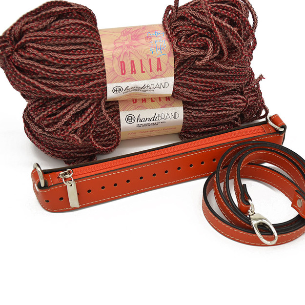 Picture of Kit Zipper Full 25 cm, Manhattan Orange with 400gr Dalia Cord Yarn, Red-Brown (Code:640)