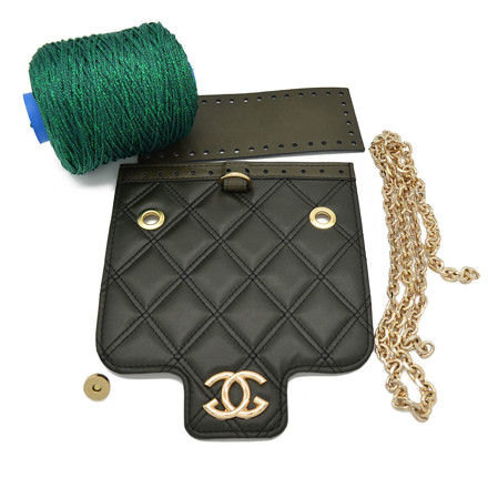 Picture of Kit Quilted Olive Green Chanel with 300gr Silky Prada Cord Yarn, Green Glitter