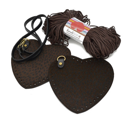 Εικόνα της Kιτ Καρδιά Τσαντάκι με Λουράκι Χιαστί, Pony Skin Καφέ Σκούρο με Νήμα 200γρ Heart, Καφέ