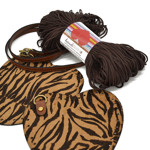 Picture of Kit Heart Handbag with Crossbody Strap, Zebra Print Pony Skin Dark Beige with 200gr Hearts Cord Yarn, Brown