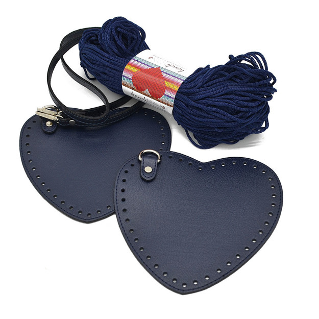 Handibrand-Kit Heart Handbag with Crossbody Strap, Blue with 200gr Hearts  Cord Yarn, Blue