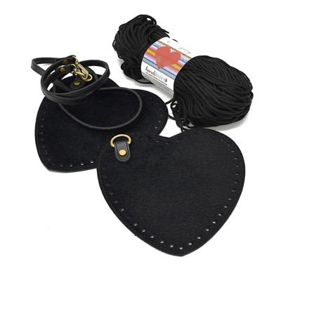 Picture of Kit Heart Handbag with Crossbody Strap, Black Pony Skin with 200gr Hearts Cord Yarn, Black