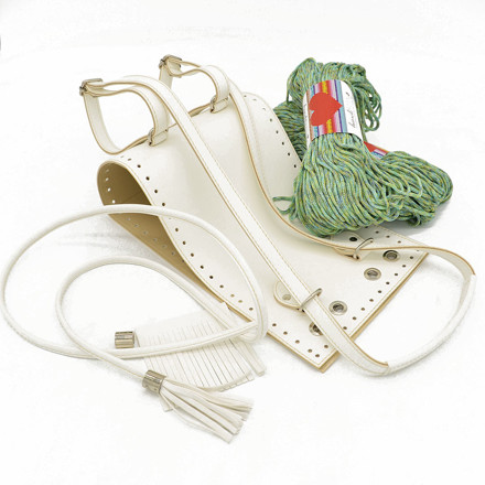 Picture of Kit Backpack Erato, Vintage White, Tassels and Metallic Details with 400gr Hearts Cord Yarn, Multicolor Tiffany