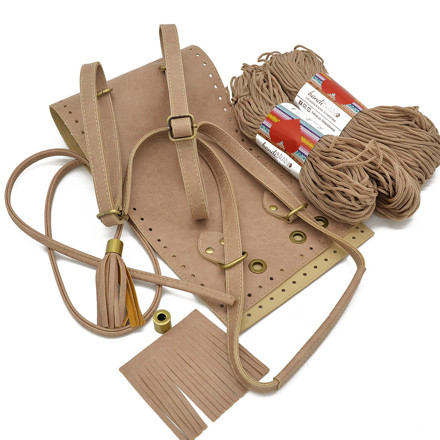 Picture of Kit Backpack Erato, Vintage Cigar, Tassels and Metallic Details with 400gr Hearts Cord Yarn, Cigar