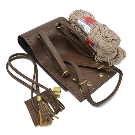 Picture of Kit Backpack Erato, Vintage Wood Brown, Tassels and Metallic Details with 400gr Eco Hearts Cord Yarn, Cigar