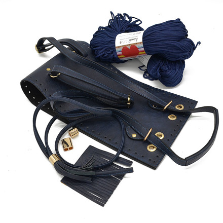 Picture of Kit Backpack Erato, Vintage Blue, Tassels and Metallic Details with 400gr Hearts Cord Yarn, Blue