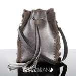 Picture of Kit Pouch Bag ERATO, Vintage Lilac Gray with Shoulder Strap, Tassels, Metal Accessories and 350gr Heart Yarn