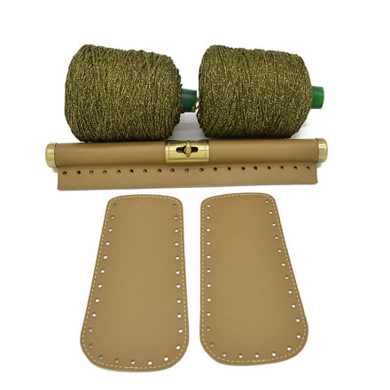 Picture of Kit Wooden Rod Elegant 30cm with Side Panels, Veneta Nude Cigar with 600gr Silky Prada Cord Yarn, Green Cypress