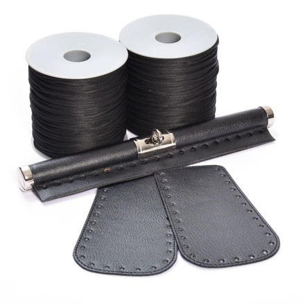 Picture of Kit Wooden Rod ELEGANT 30cm, Black with Side Panels and Black Tripolino Cord Yarn, 600gr