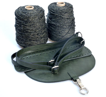 Picture of Kit Backpack, Eco Leather Accessories, Vintage Cypress Green with Big Cordino Cord Yarn, Winter Olive Green