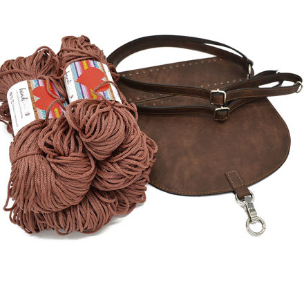 Picture of Kit Backpack, Wood Brown with 800gr Handibrand's Hearts Cord Yarn, Ripe Apple