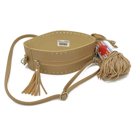 Picture of Kit Round Bag with Zipper and Tassel, Beige Cigar with 200gr Hearts Cord Yarn, Summer Beige