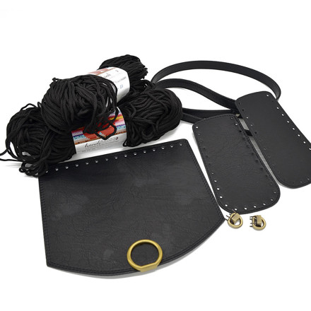 Picture of Kit Round Cap with Round Lock, Black with 400gr Hearts Cord, Black and Large 18cm Side Panels