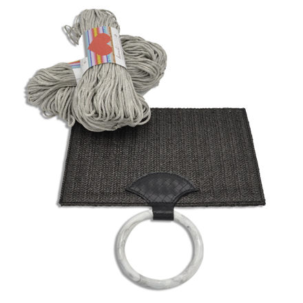 Picture of Kit Straw Fold Lady, Black with Resin Handle and 400gr Hearts Rayon Cord Yarn, Gray (103)