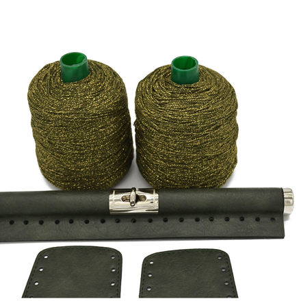 Picture of Kit Wooden Rod Elegant 30cm with Side Panels, Green with 600gr Prada Cord Yarn, Glitter Cypress Green