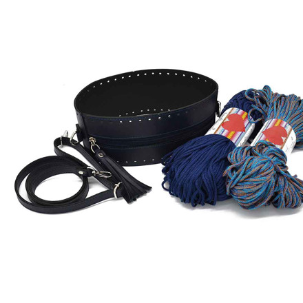 Picture of Kit Round Bag with Zip and Tassel, Βlue with 200gr Hearts Cord Yarn