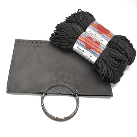 Picture of Kit Fold Lady, Gray Suede with Gun Metal Gray Handles and 400gr Hearts Cord yarn, Charcoal Gray