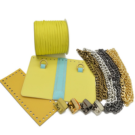 Picture of Kit MELLIA Cover, Colorful, 23cm, Yellow with Aqua, Metal Accessories and 500gr Catenella Cord Yarn, Yellow