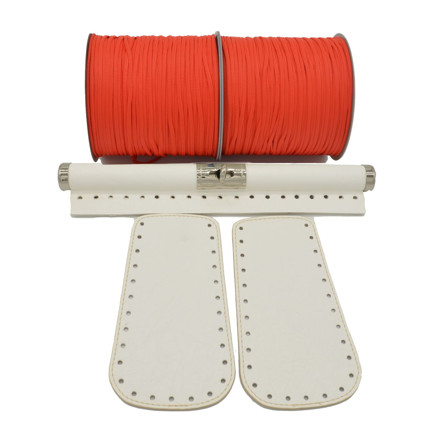 Picture of Kit Wooden Rod ELEGANT 30cm, Vintage White with Side Panels and 600gr Tripolino Cord Yarn, Coral