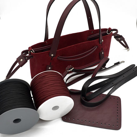 Picture of Kit Suede GLORIA with Two Handles and Two Draw Cords with Stopper, Bordeaux Suede with 500gr Catenella Cord Yarn