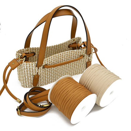 Picture of Kit GLORIA Wicker Bag with Two Handles and Two Draw Cords with Stopper, Ecru Straw with 500gr Catenella Cord Yarn. Choose Your Yarn Color!