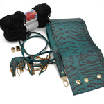 Picture of Kit Pouch Bag ERATO, Green Zebra with Shoulder Strap, Tassels, Metal Accessories and 400gr Hearts Cord Yarn, Black