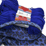 Picture of Kit Pouch Bag ERATO, Blue Tiger Print with Shoulder Strap, Tassels, Metal Accessories and 400gr Hearts Cord Yarn Royal Blue