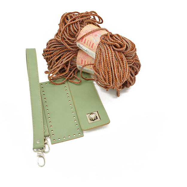 Picture of Kit Irilena Bag with Nude Pistacchio Leather Accessories and 400gr Dalia Cord Yarn, Beige-Mustard (636)