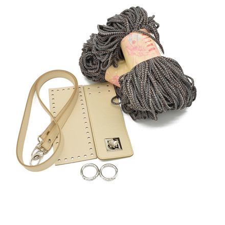 Picture of Kit Irilena Bag with Sugar Leather Accessories and 400gr Dalia Cord Yarn, Gray-Olive (610)