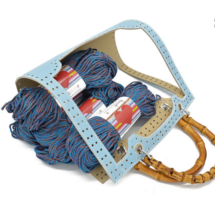Picture of Kit Frame Angelina with Bamboo Handles, Denim Sky Blue with 800gr Heart Cord Yarn, Petrol