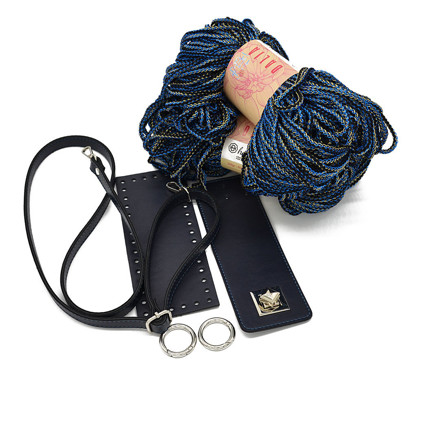 Picture of Kit Irilena Bag with Blue Leather Accessories and 400gr Dalia Cord, Blue-Yellow (638)