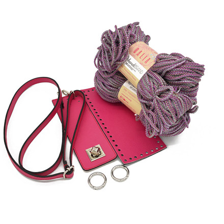 Picture of Kit Irilena Bag with Fuchsia Leather Accessories and 400gr Dalia Cord, Lilac (641)