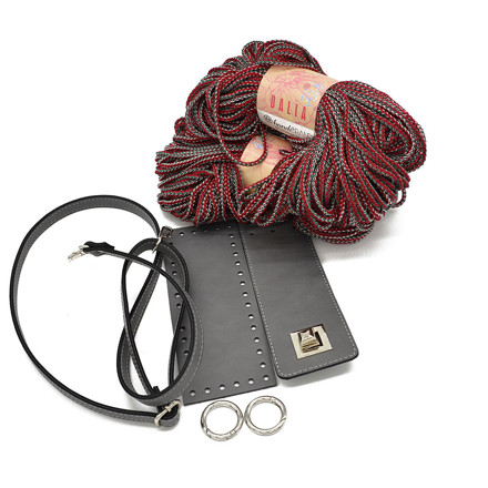 Picture of Kit Irilena Bag with Gray Leather Accessories and 400gr Dalia Cord, Red-Khaki (637)