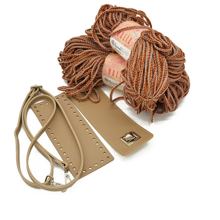 Picture of Kit Irilena Bag with Beige Cigar Leather Accessories and 400gr Dalia Cord, Beige-Mustard (636)