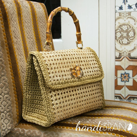 Picture of Kit Viennese Rattan Bag, Bamboo Handles with 500gr Catenella Cord Yarn. Choose Your Color!