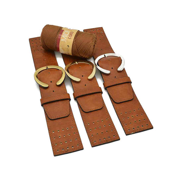 Picture of Kit Belty Belt Band with Holes and Metal Buckle, Vintage Tabac with 200gr Midi Cord Yarn, Tabac