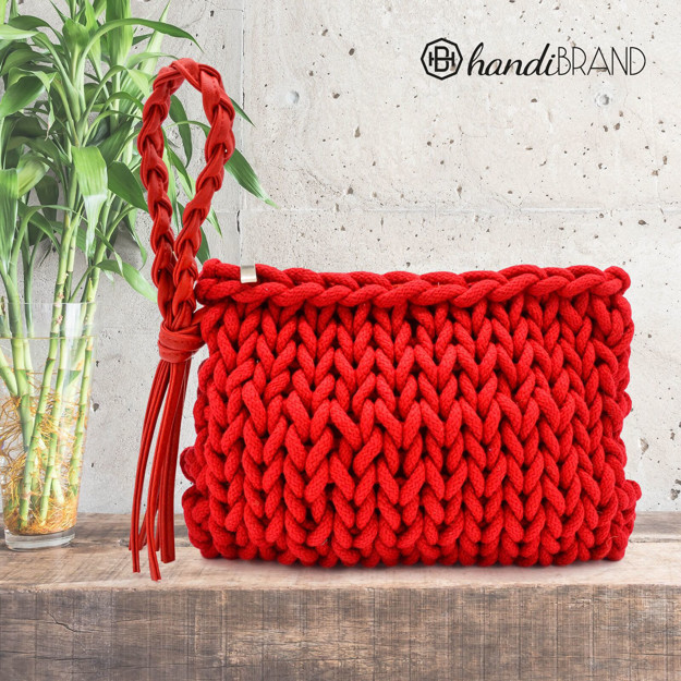 Picture of Kit Finger Knitted Envelope XL Rope Bag with Leather Handle. Choose Your Color!