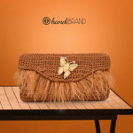 Picture of Kit Envelope Bag with Precious Stones/Feathers with 300gr Silky Cord Yarn. Choose Your Color!