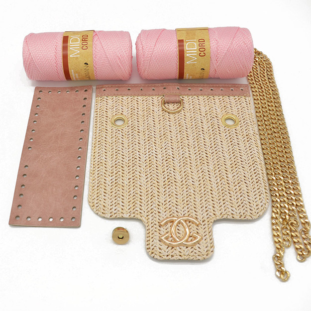 Picture of Kit Quilted Straw Ecru Bag with 400gr Midi Cord Yarn, Pink