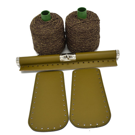 Picture of Kit Wooden Rod Elegant 30cm with Side Panels, Veneta Olive Green with 600gr Prada Cord Yarn, Brown Gold