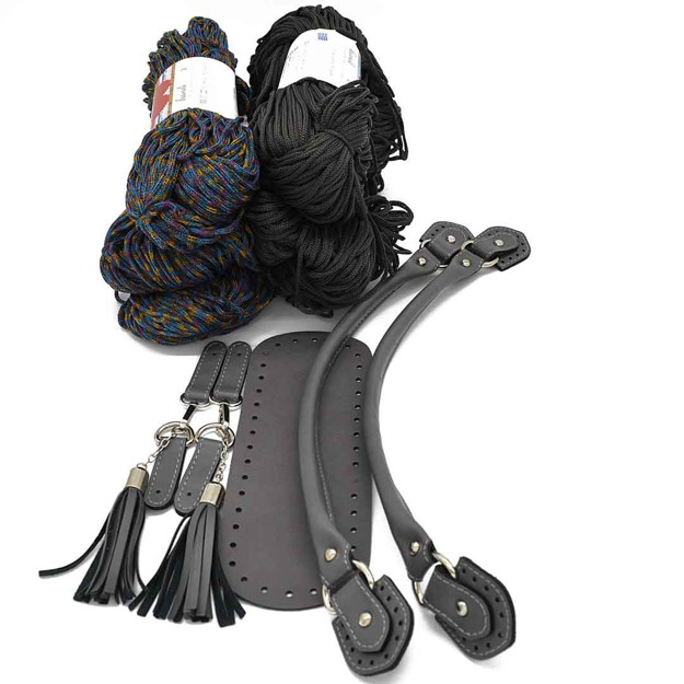 Picture of Kit Charms Bag, Gray Leather Accessories with 600gr Hearts Cord Yarn. Choose Your Cord Yarn Color!