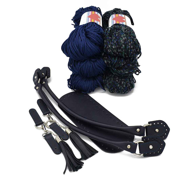 Picture of Kit Charms Bag, Blue Leather Accessories with 600gr Hearts Cord Yarn. Choose Your Cord Yarn Color!