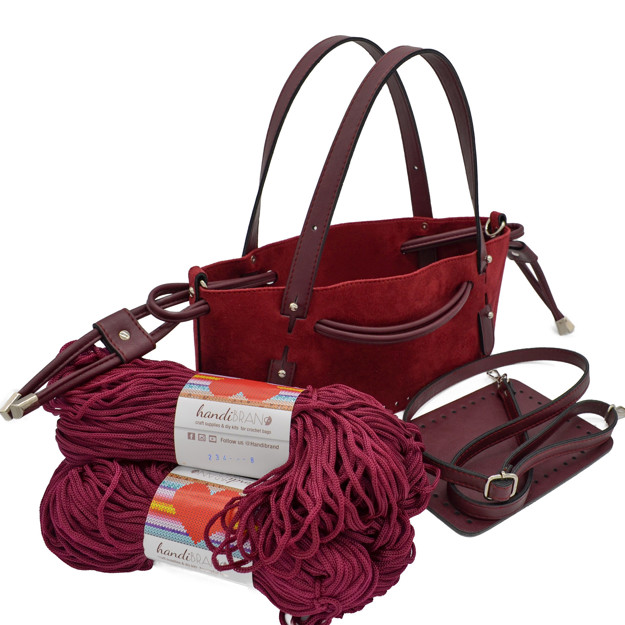 Picture of Kit Suede GLORIA with Two Handles and Two Draw Cords with Stopper, Bordeaux with 600gr Heart Bordeaux