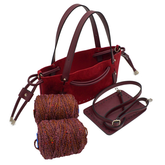Picture of Kit Suede GLORIA with Two Handles and Two Draw Cords with Stopper, Bordeaux with 600gr Bordeaux -145  Wool Yarn
