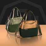 Picture of Kit Suede GLORIA with Two Handles and Two Draw Cords with Stopper, Olive with 600gr Pom Winter Green