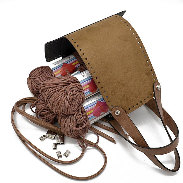 Picture of Kit McQueen Style, Suede Tabac with Handles and Special Base and 800gr Hearts Cord Yarn, Ripe Apple